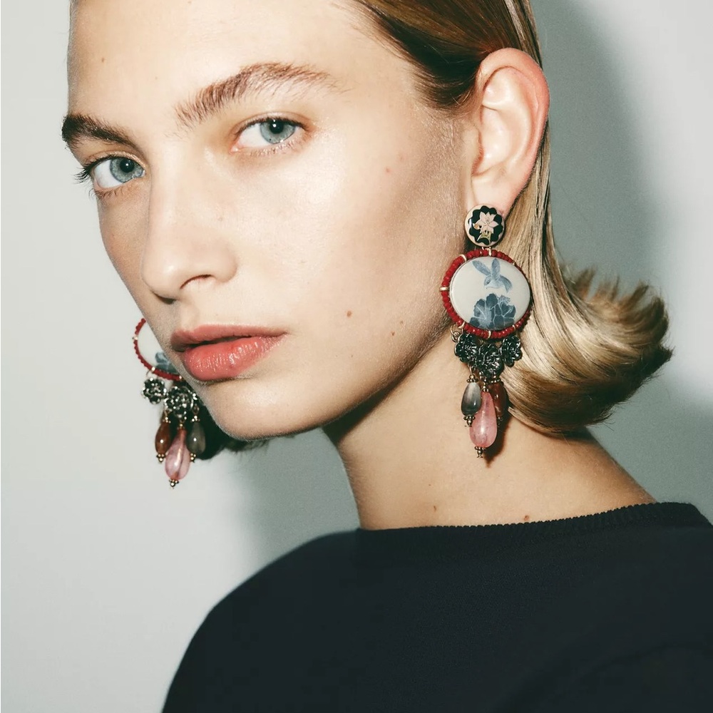 ZARA RESIN STONE CHARM EARRINGS NWT